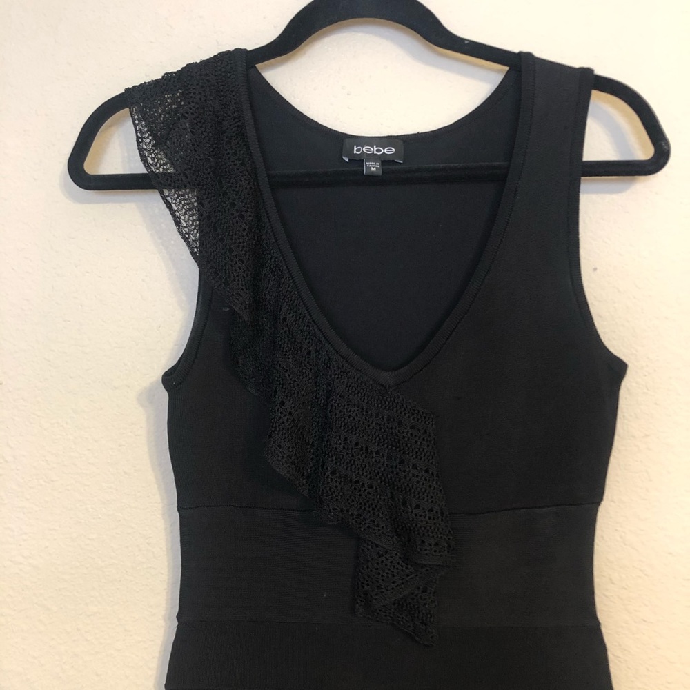 BEBE Y2K V-Neck Bandage mesh Ruffle Dress - Picture 6 of 12